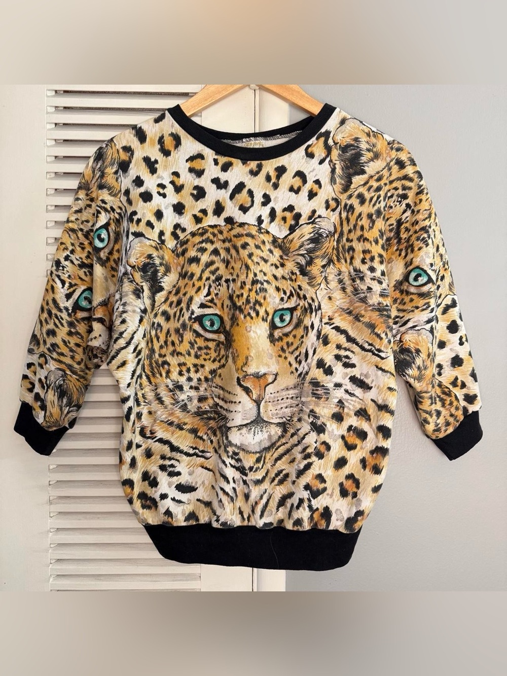 Vintage 80’s 90’s New York Knit Works la leopard All Over Print  Sweater